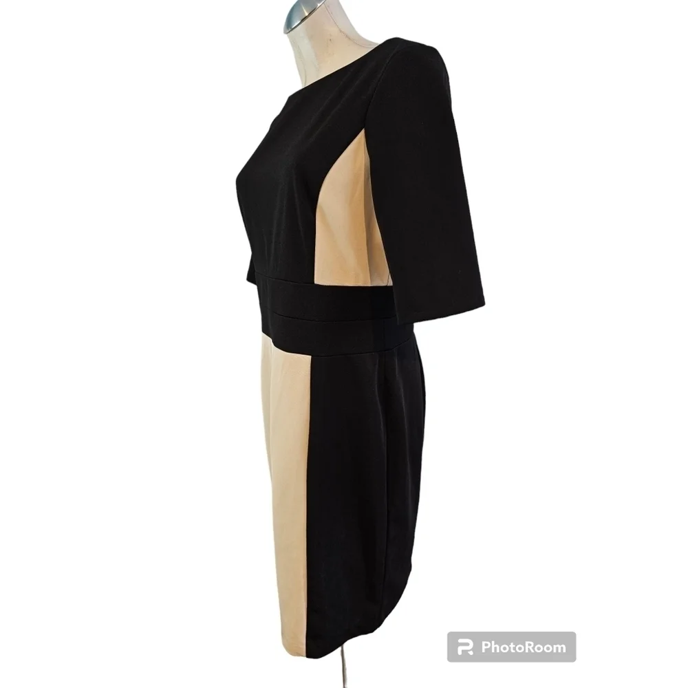 Sandra Darren Size 14 Black Tan Off White Sheath Dress